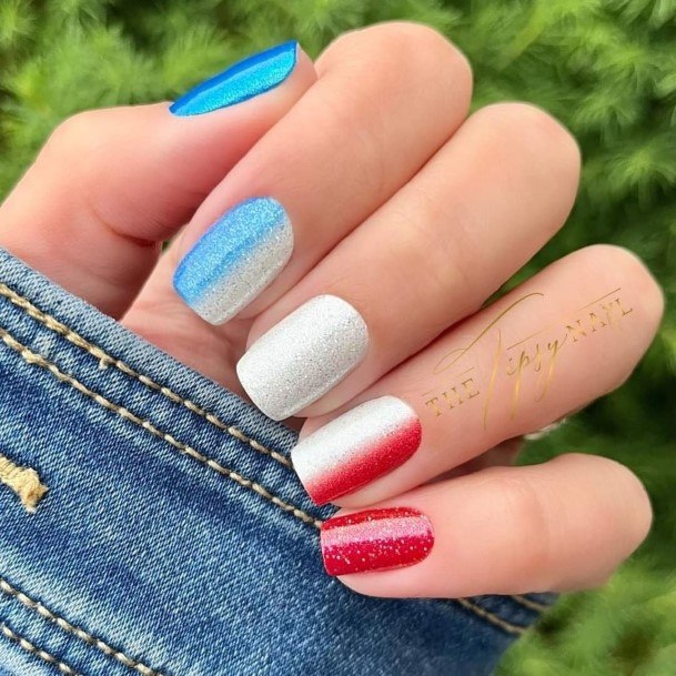 Girls Red And Blue Fingernails Designs