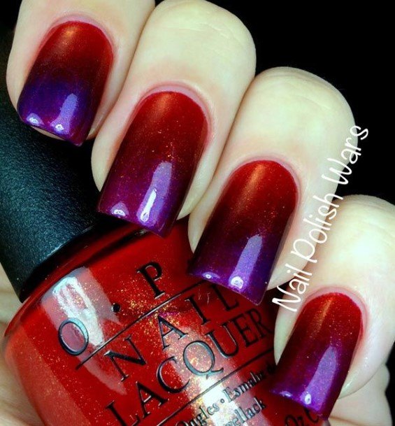 Girls Red And Purple Fingernails Designs