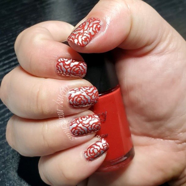 Girls Red And Silver Nail Art Ideas