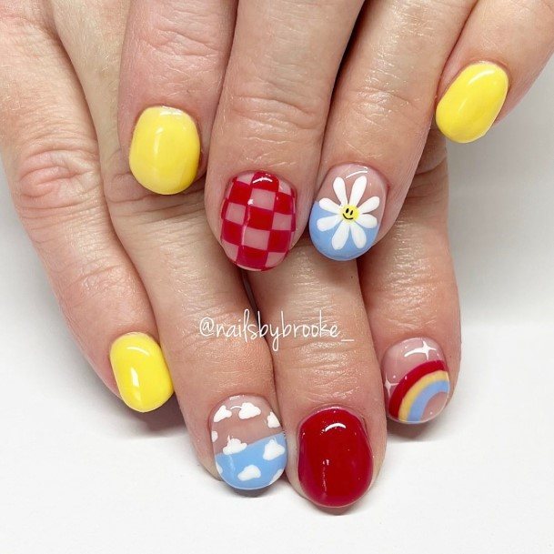 Girls Red And Yellow Nail Art Ideas