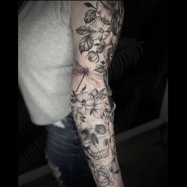 Girls Rose Sleeve Tattoo Designs