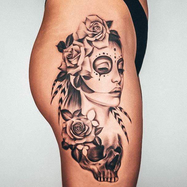 Girls Rose Thigh Tattoo Designs