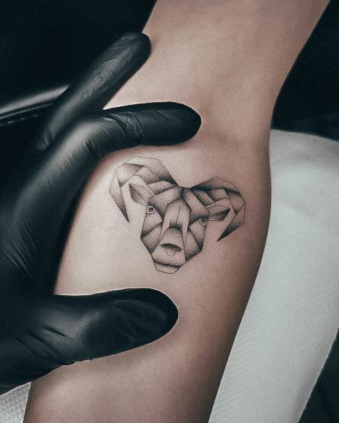 Girls Tattoos With Aries Geometric Shaded Ram