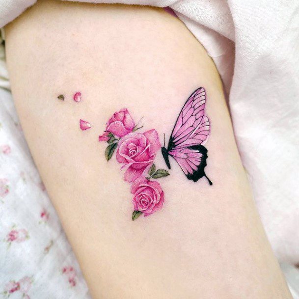 Girls Tattoos With Butterfly Flower
