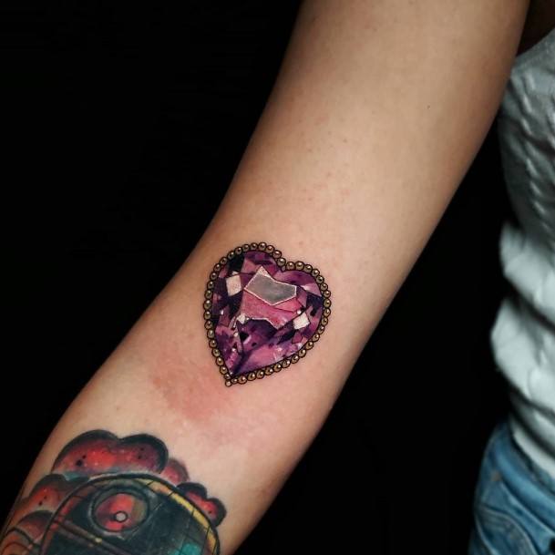 Girls Tattoos With Gem Heart Pink Inner Forearm