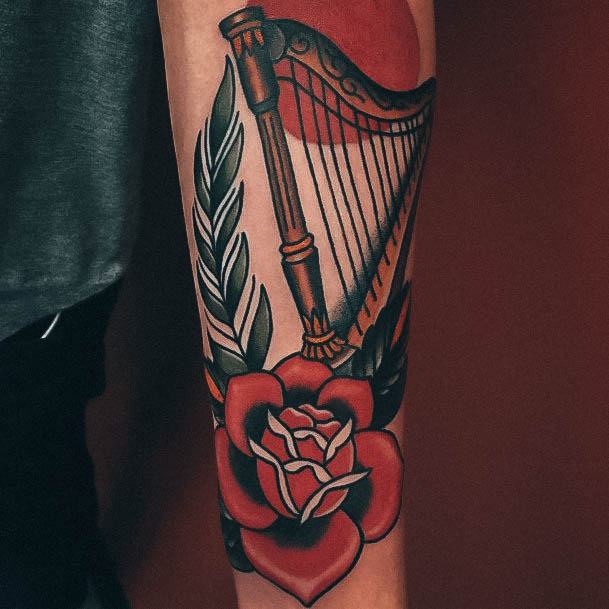 Girls Tattoos With Harp