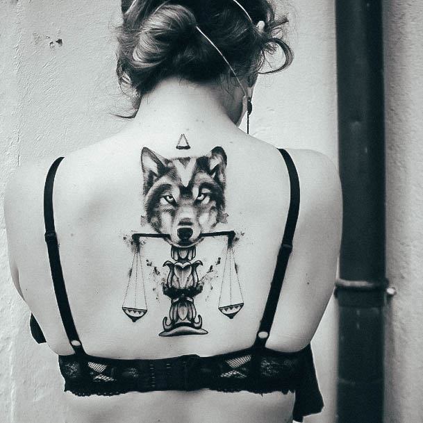 Girls Tattoos With Libra Wolf Back
