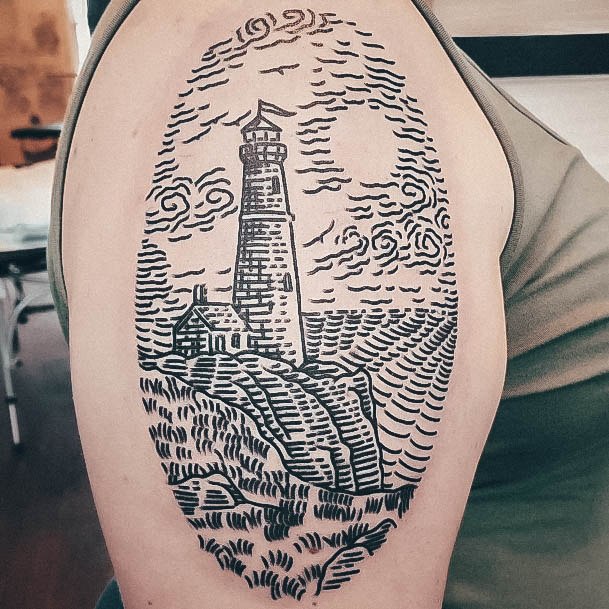 Girls Tattoos With Lighthouse