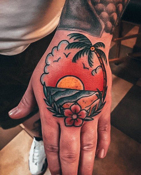 Girls Tattoos With Palm Tree Hand Traditional