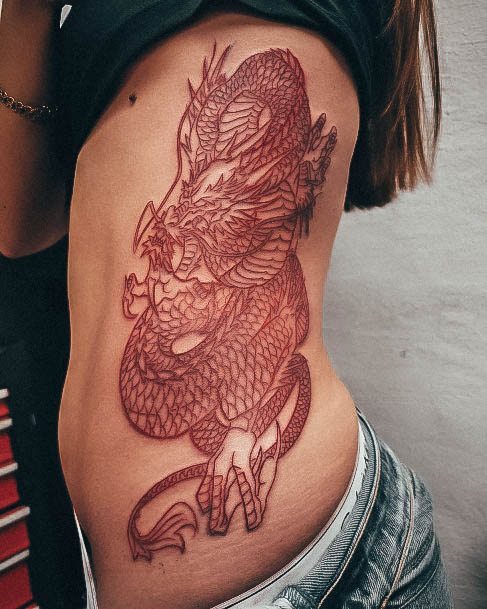 Girls Tattoos With Red Dragon