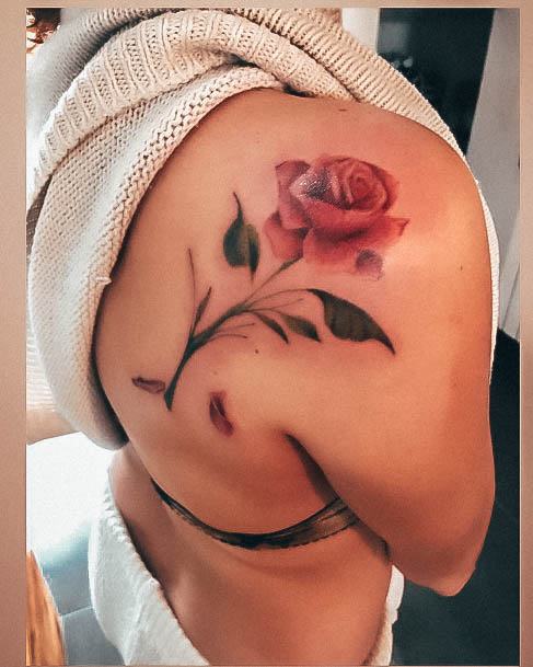 Girls Tattoos With Rose Shoulder