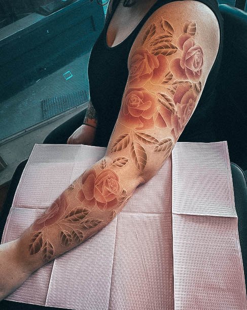 Girls Tattoos With Rose Sleeve