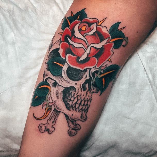 Girls Tattoos With Skull And Rose