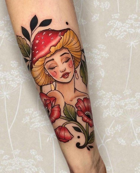 Girls Tattoos With Small Mushroom