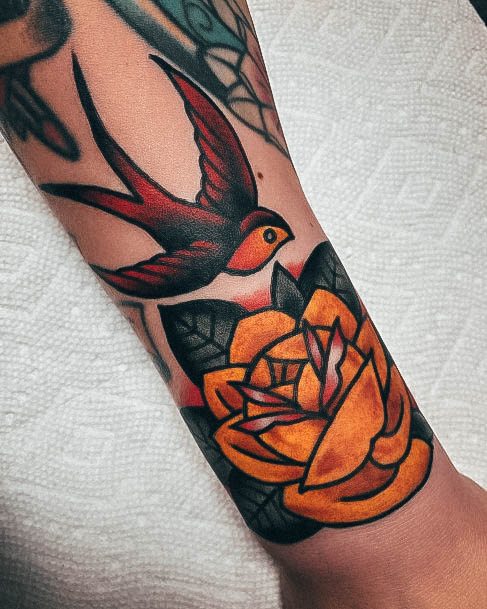 Girls Tattoos With Small Sparrow