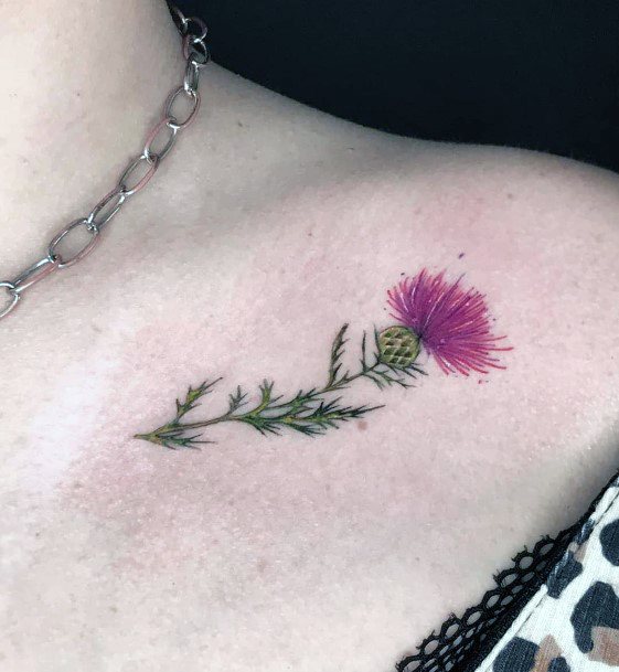 Girls Tattoos With Thistle