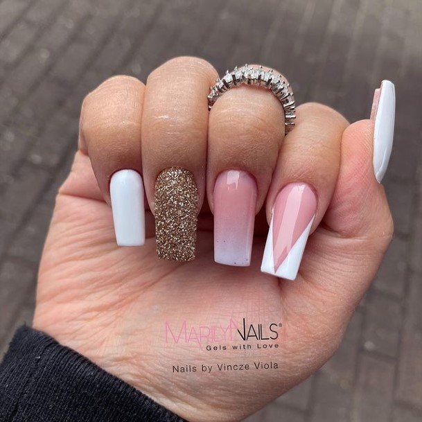 Girls White And Nude Fingernails Designs