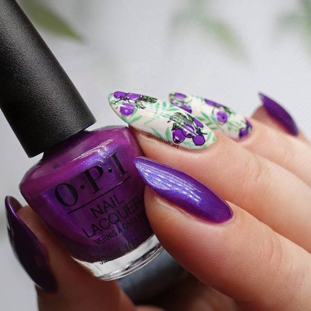 Girls White And Purple Nail Designs