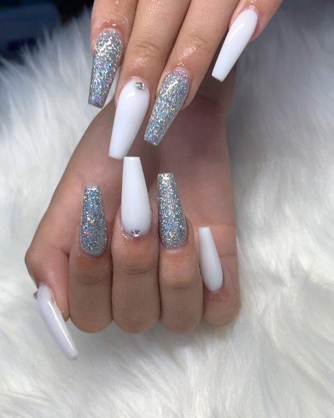 Girls White And Silver Nail Designs