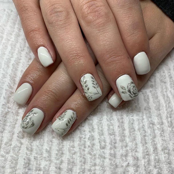 Girls White And Silver Nail Ideas