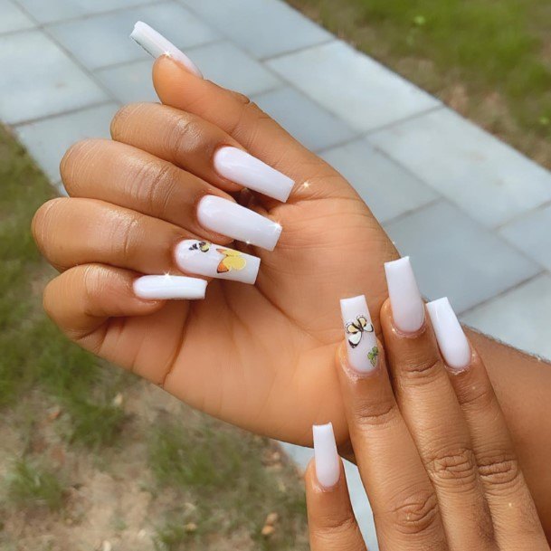 Girls White Square Nail Designs