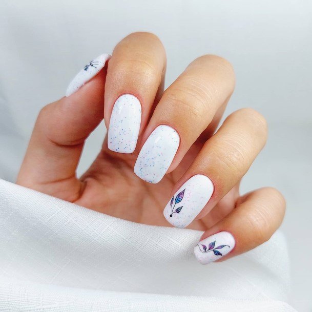 Girls White With Flowers Nail Designs