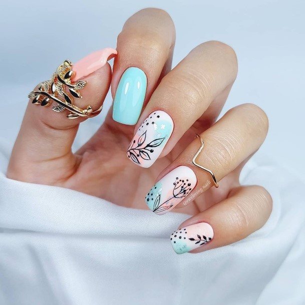 Girls White With Flowers Nail Ideas