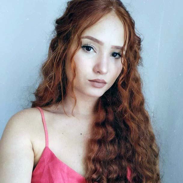 Girls With Long Tight Curls And Half Pull Back Red Hairstyle Ideas