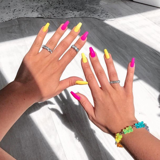 Girls Yellow And Pink Nail Designs