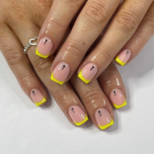 Girls Yellow French Tip Fingernails Designs