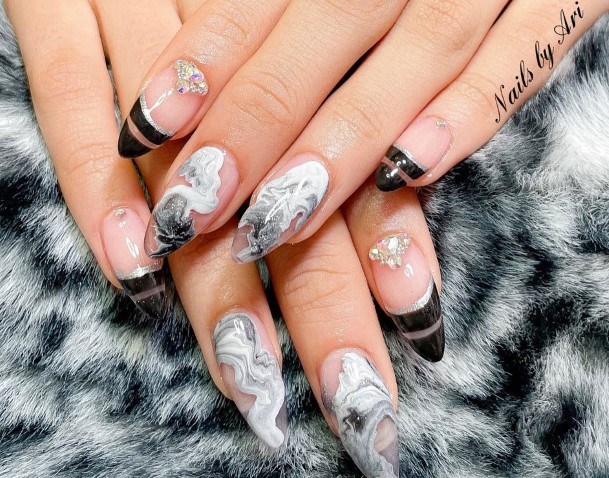 Girly Black And White Marble Nail Ideas