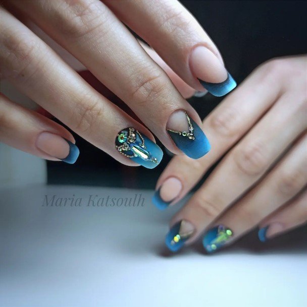 Girly Blue And Gold Nails Ideas