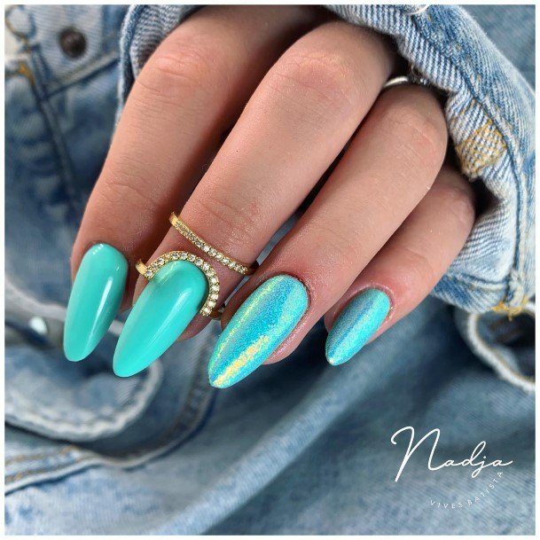 Girly Blue And Green Nail Ideas