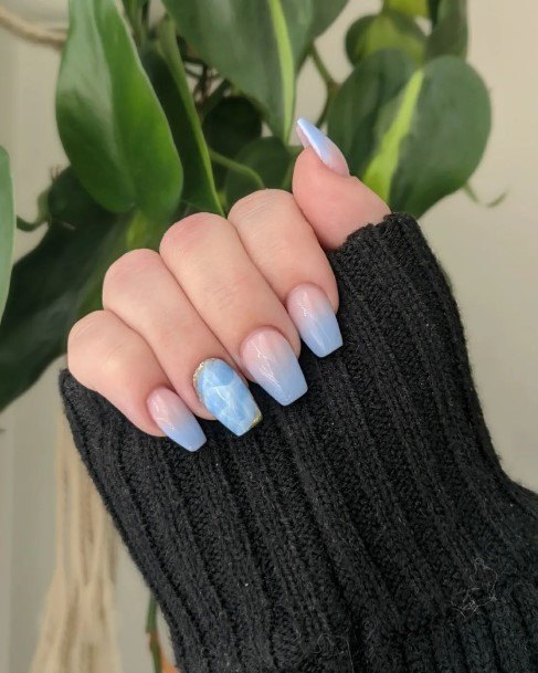 Girly Blue Ombre Designs For Fingernails