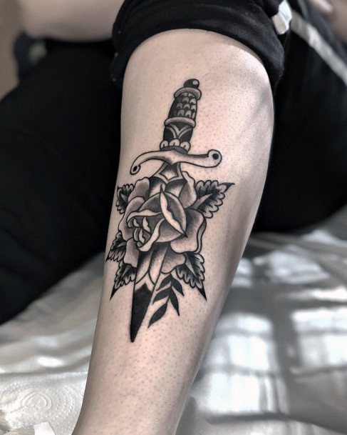 Girly Dagger Rose Tattoo Ideas