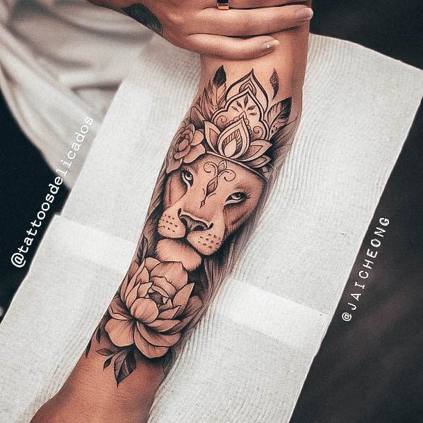 Girly Female Tattoo Designs Lioness Forearm