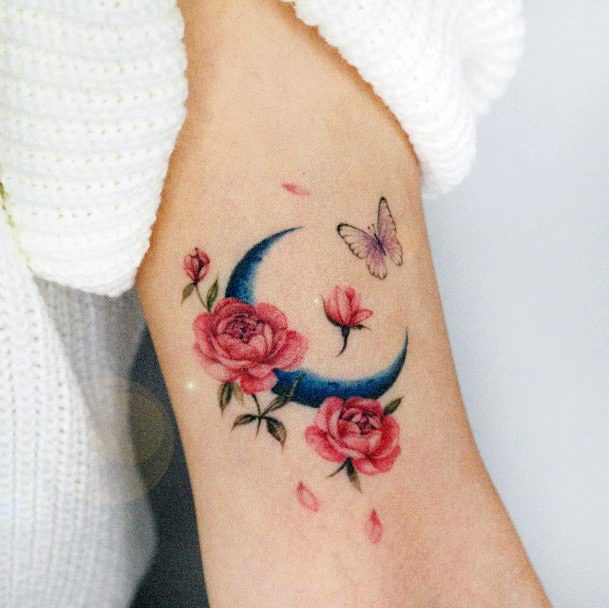 Girly Flower Moon Tattoo Ideas