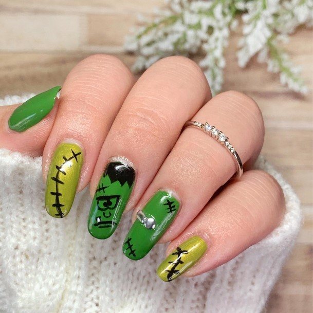 Girly Frankenstein Nail Ideas