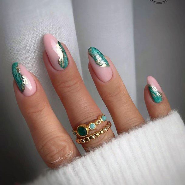 Girly Green Dress Nails Ideas