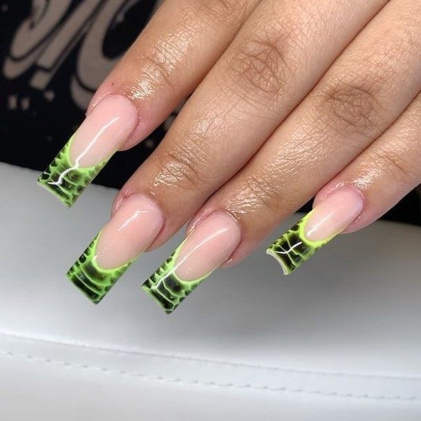 Girly Green French Tip Nails Ideas