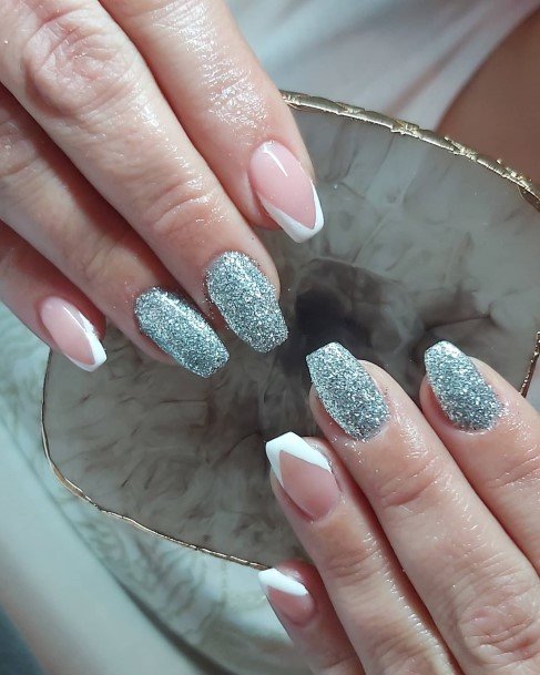 Girly Grey With Glitter Nails Ideas