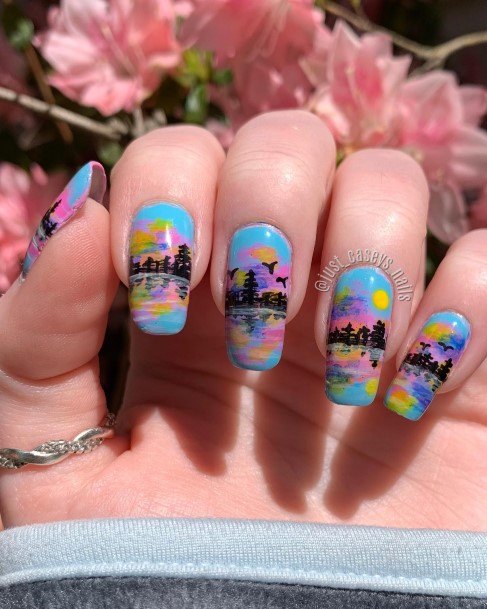 Girly Landscape Nails Ideas