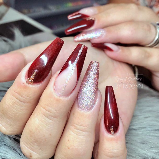 Girly Maroon And Silver Nails Ideas