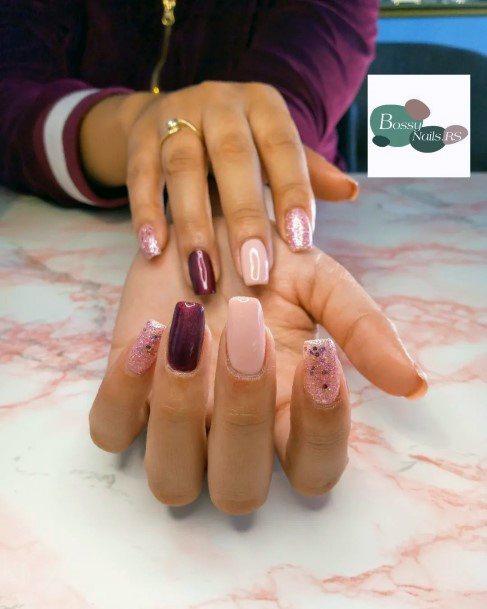 Girly Maroon Dress Nails Ideas