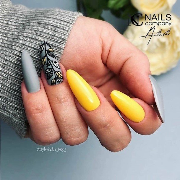 Girly Nail Designs Yellow And Silver Grey Ideas