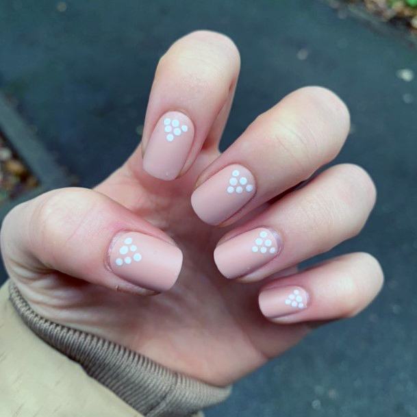 Girly Nude White Polka Dot May Nail Design Ideas For Women