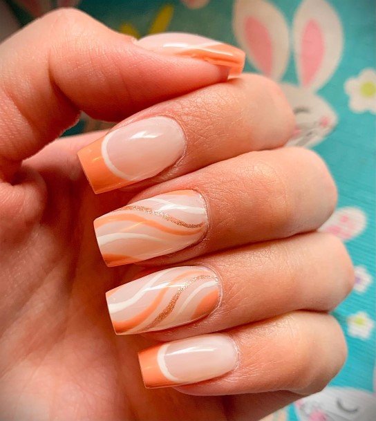 Girly Peach With Glitter Nails Ideas