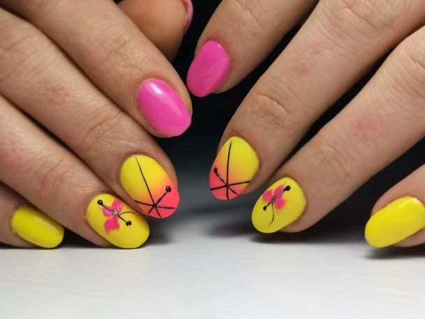 Girly Pink And Yellow Nail Art Women