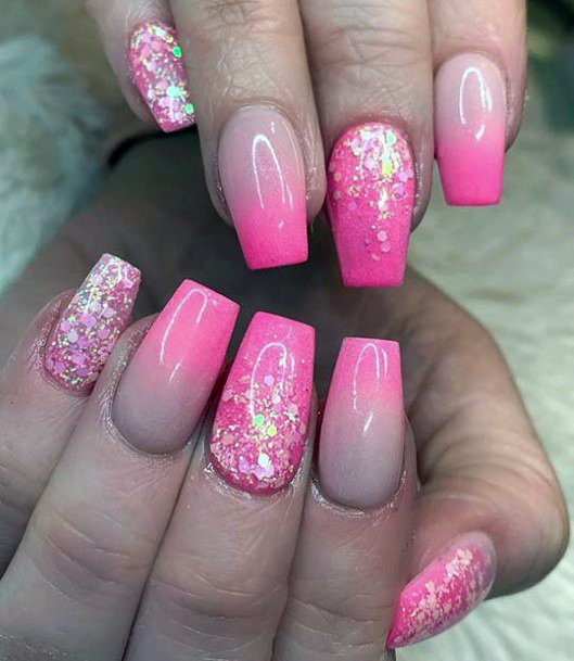 Girly Pink Ombre With Glitter Nails Ideas
