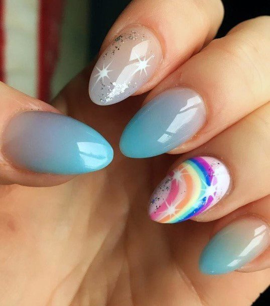 Girly Rainbow Blue And Purple Ombre Nails Ideas For Women